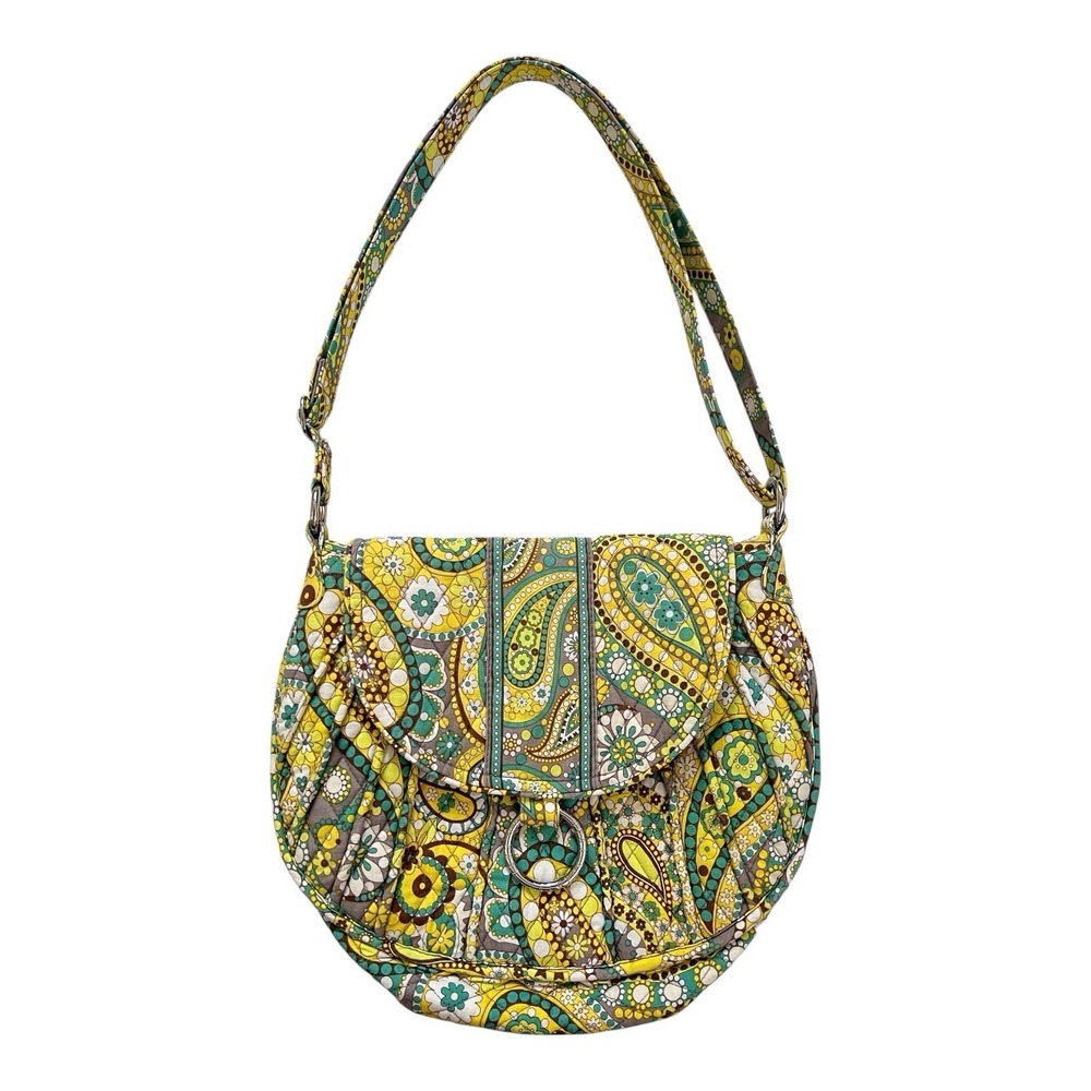 Vera Bradley Crossbody Bag Womens Medium Yellow Excellent Quilted Paisley Floral